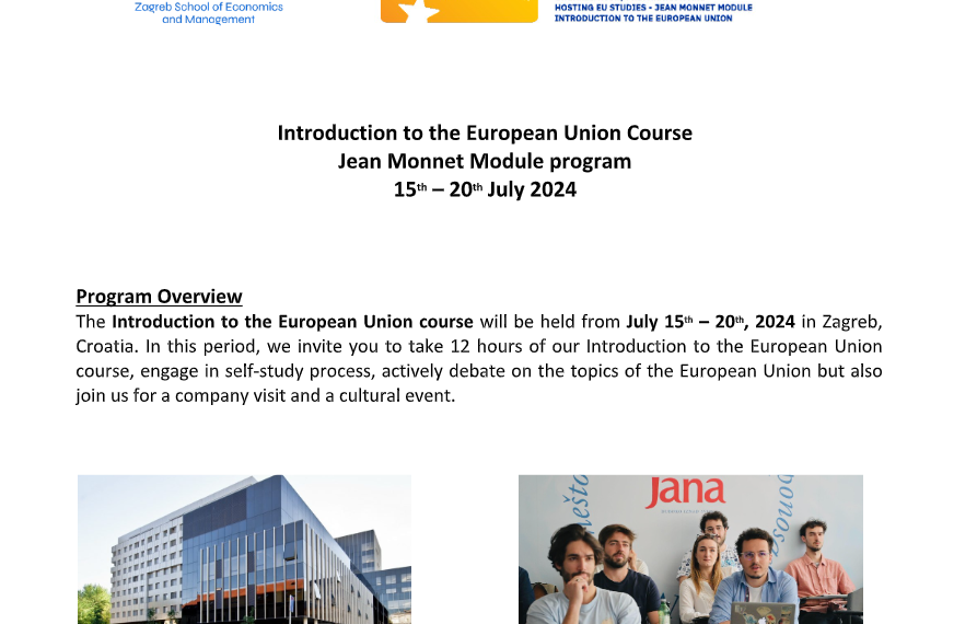 Poziv za sudjelovanje u ljetnoj školi Jean Monnet – Introduction to the European Union