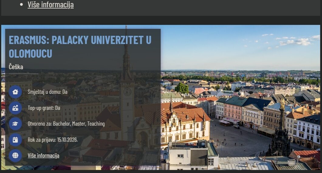 Erasmus+ mobilnosti Palacký univerzitet u Olomoucu